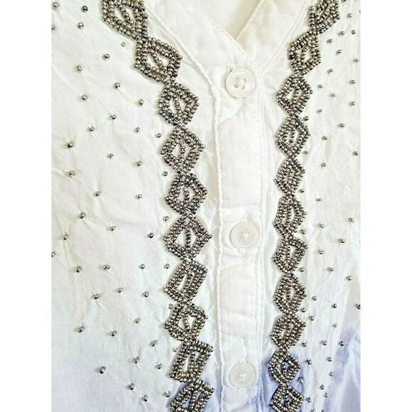 Catherine's Women's Plus Size 1X Blue White Blouse Short Sleeve Gradient - Picture 4 of 6